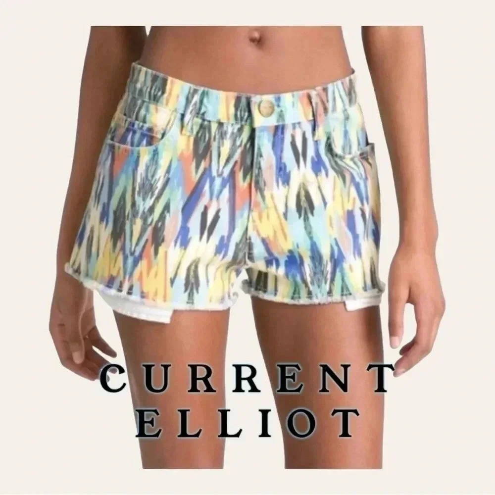 0442W. CURRENT ELLIOT BOYFRIEND SHORTS IN MULTI ARROW COLORFUL‎ SIZE 23